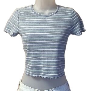 American Eagle Vintage Crop Top 80s Half T-Shirt Lettuce-Edge Hem Tee Knit Top